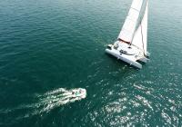 trimaran sail tender dinghy from above